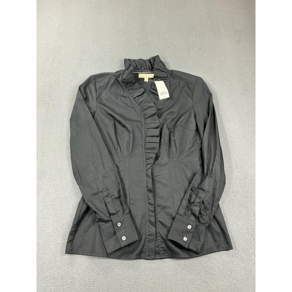 Banana Republic Blouse Womens‎ 4 Black Ruffle Front Long Sleeve Stretch Top